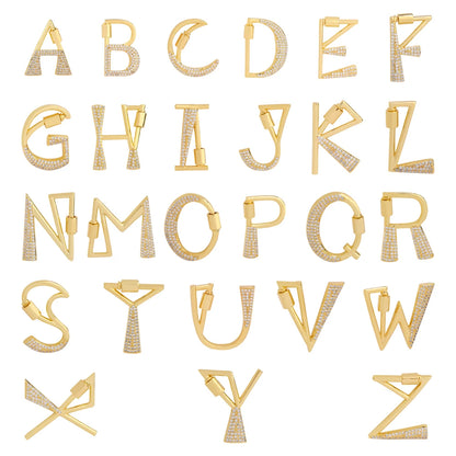 Juya 18K Gold Plated 26 Alphabet Letters Pendant Fasteners Bolt Carabiner Clasps For DIY Women Mesh Chains Name Jewelry Making