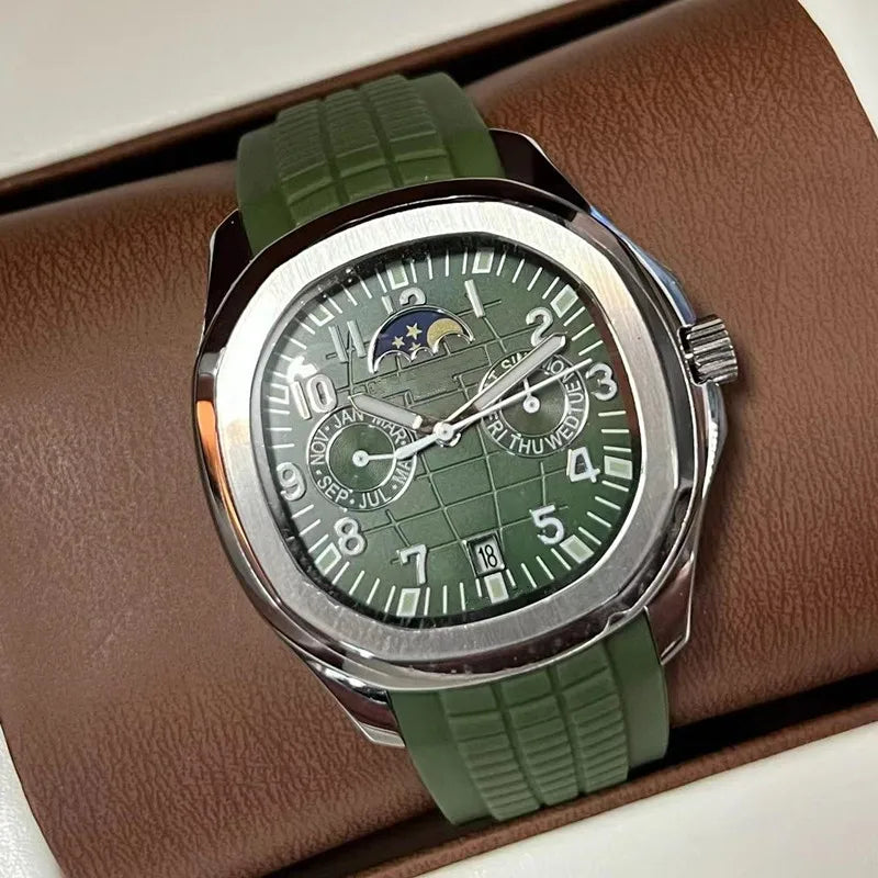 2026 new day and night non working luxury automatic mechanical watch stainless steel case rubber strap men's casual watch