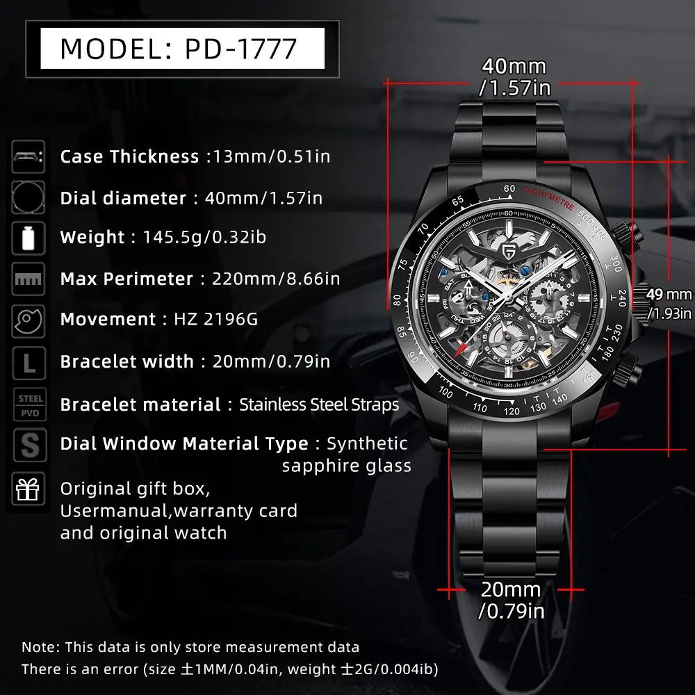 PAGANI DESIGN Mechanical Automatic Watch Luminous StainlessSteel Multi functional Date Display Sport Men's Diving Watch+Gift Box