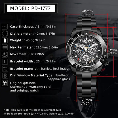 PAGANI DESIGN Mechanical Automatic Watch Luminous StainlessSteel Multi functional Date Display Sport Men's Diving Watch+Gift Box