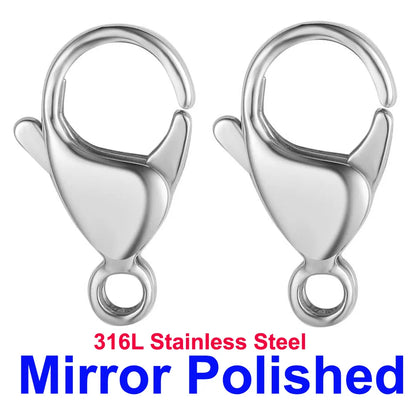 20/30/40 316L Stainless Steel Lobster Clasps Wholesale Mirror Polished 9-19mm 18k Gold Vacuum Plated Diy Jewelry Making Findings