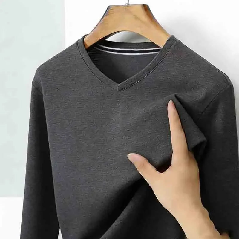 All-season Men's Light Gray V-neck Long Sleeve Knitwear Comfortable Casual Pullover for All Occasions