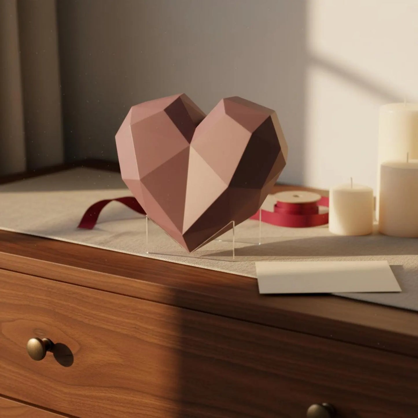 Heart Shaped Gift Box Waterproof Plastic Flower Box Faceted Design Flower Container Recyclable for Partners, Anniversary