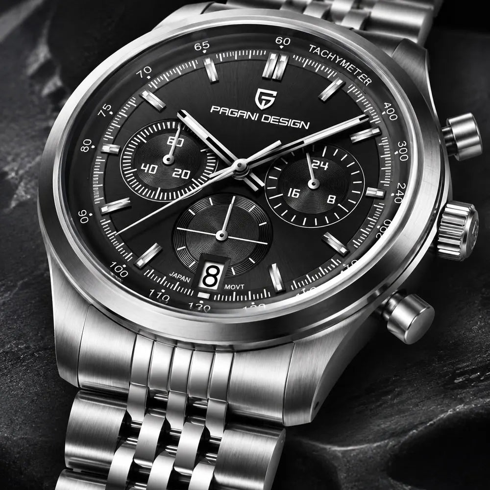 PAGANI DESIGN Men Quartz Watch VK63 Chronograph Stainless Steel Mens Wristwatch Top Brand Sapphire Glass Business Watch Man Gift