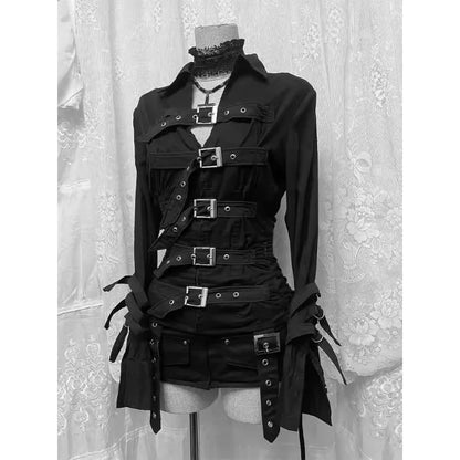 Korean Black Shirt Niche Design High-end Unique Top 2026 Spring  Autumn New Personalized Dark Style Female Tide Street Hipster