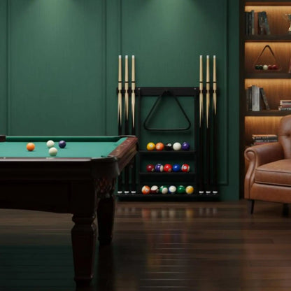 Billiard Cue Rack Black Finish Billiard Cue Stand Game Furniture Easy to Install Sports Storage Scratch Protection for Club Room