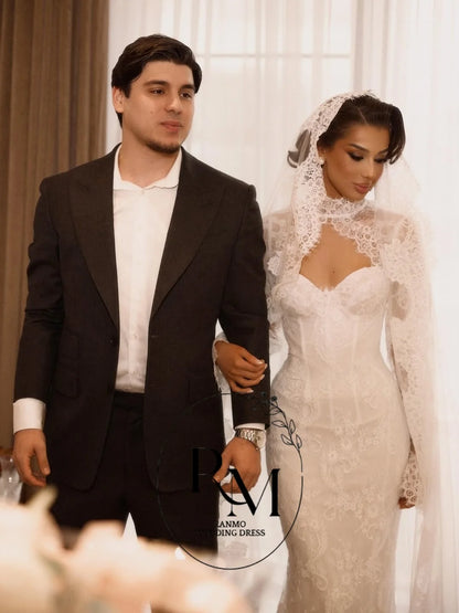 Ranmo Exquisite Mermaid Wedding Dress High Neck Full Sleeve 2026 Lace Bridal Gown Lace Court Train Customized Vestidos De Novia