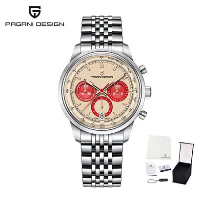 PAGANI DESIGN Men Quartz Watch VK63 Chronograph Stainless Steel Mens Wristwatch Top Brand Sapphire Glass Business Watch Man Gift