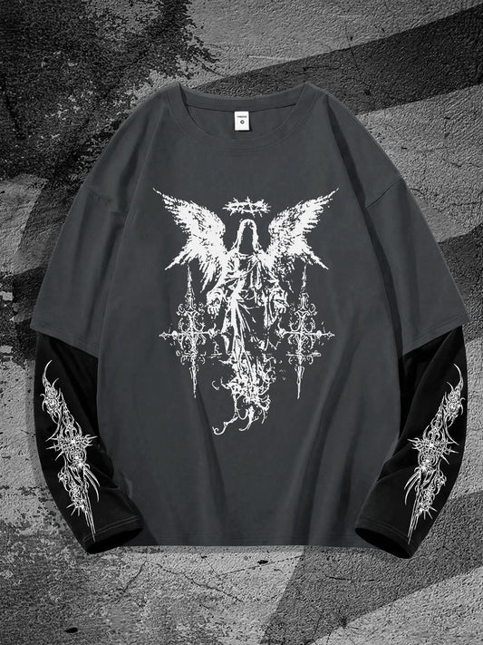 New men's long-sleeved T-shirt for Spring and Autumn 2025 casual roller skating 3D printed street men's wear