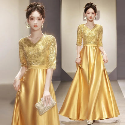 Black Wedding Dresses for Bride Elegant Sexy V Neck Sparkling Glitter Long Formal Prom Evening Guest Party Women Dress Summer