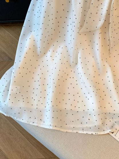 Summer Polka Dot  Knot Tie Neck Sleeveless Vest Women's Fashionable Ageless Slimming Top Polyester Fiber Gown