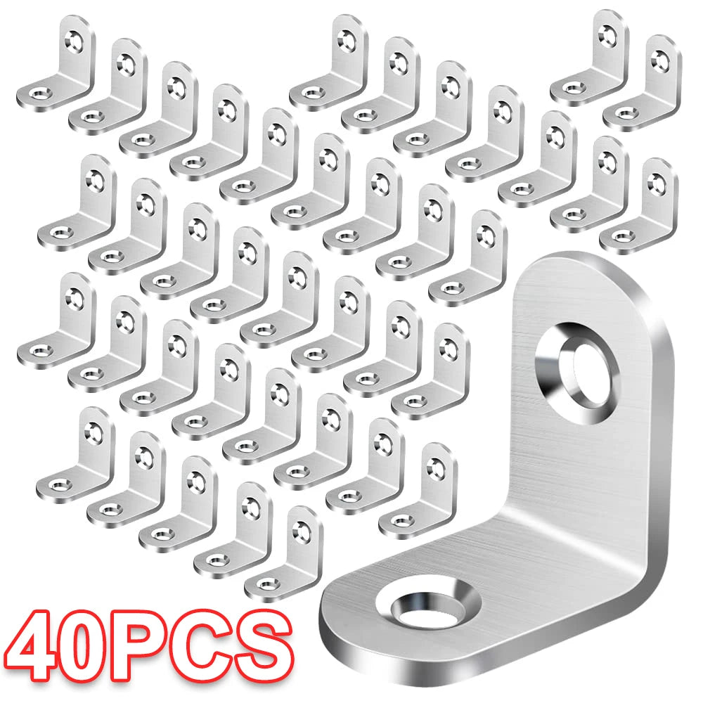 40/20pcs Stainless Steel L Brackets - Small Right Angle Corner Brace for Shelves, Wood Furniture, Chair，Furniture accessories