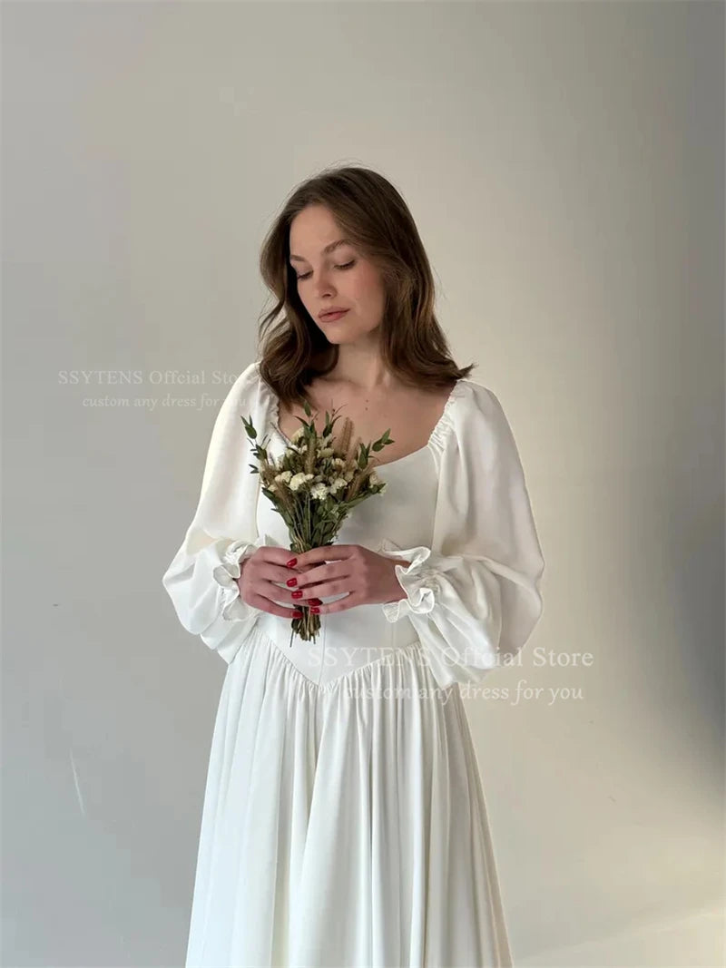 SSYTENS Customized Simple Beach Wedding Dresses Strapless Long Sleeves Bridal Gowns Formal Ceremony Prom Party Wear for Brides