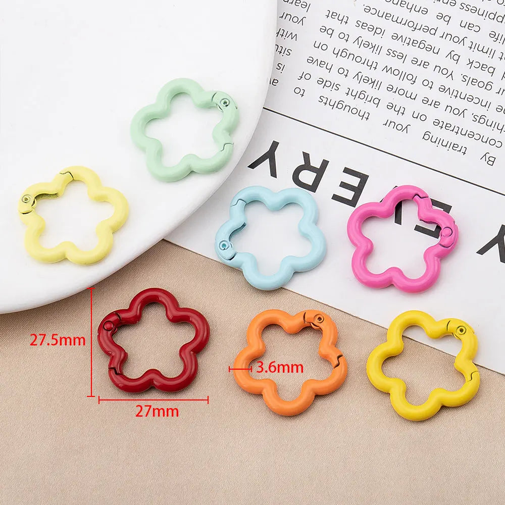5/10pcs Colorful Flower-shaped Alloy Carabiner Rings Keychain Clip Spring Hook Hanging Buckle For DIY Jewelry Making Accessories