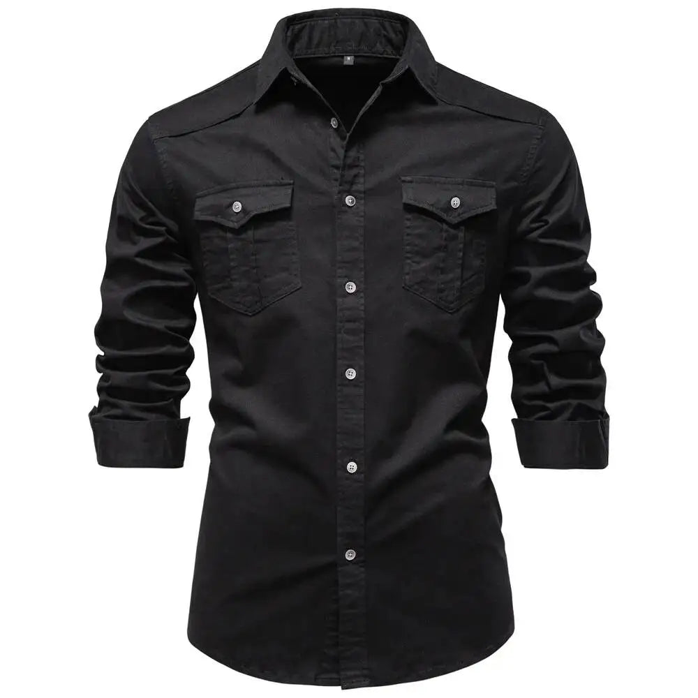 AIOPESON 2026 Business Cotton Pocket Shirt Long Sleeve Quality For Casual Slim Fit Solid Color Men Shirts
