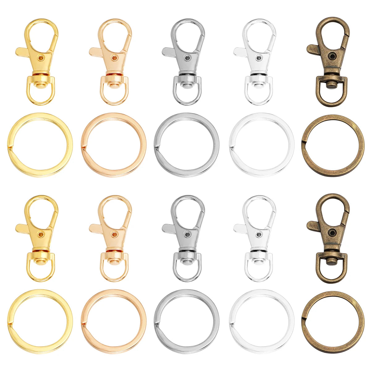 10Sets Alloy Swivel Lobster Clasp Hooks With Split Key Ring Snap Hooks For DIY Keychain Bag Hang Doll Jewelry Making Accessories