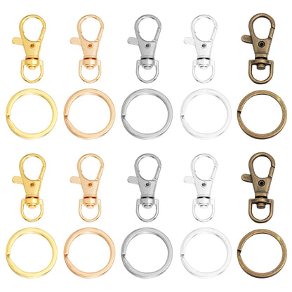 10Sets Alloy Swivel Lobster Clasp Hooks With Split Key Ring Snap Hooks For DIY Keychain Bag Hang Doll Jewelry Making Accessories