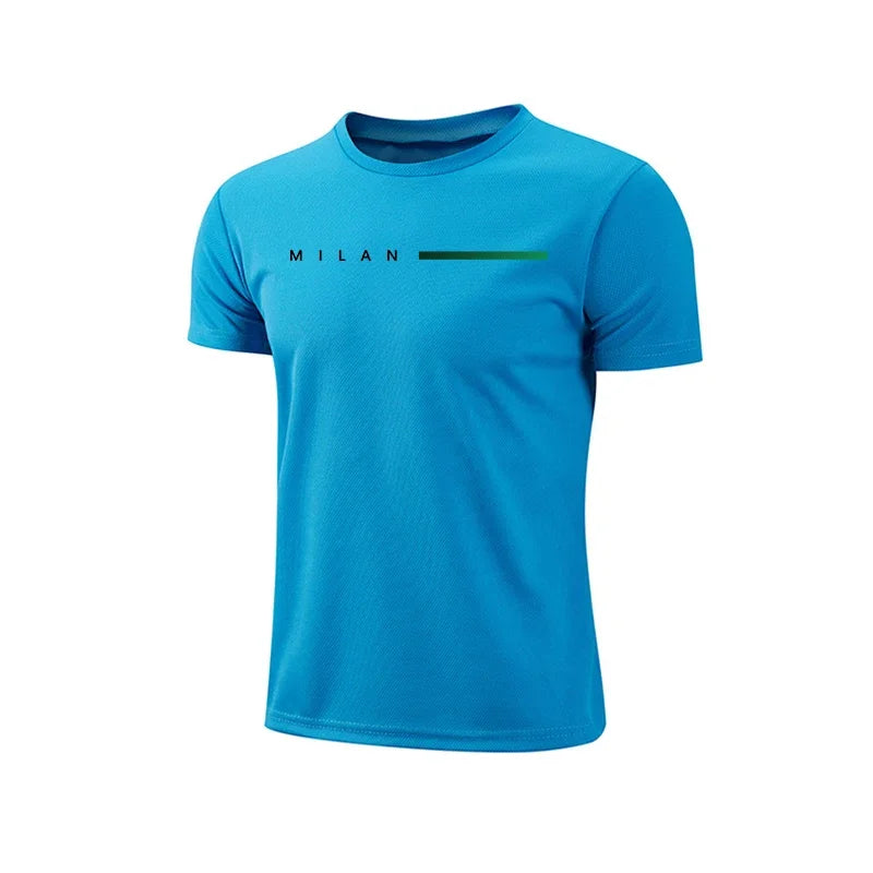 Men T-shirt Print Casual Exercise Tops Outdoor Jogging Cycling Clothing Summer Quick-Drying Mesh Tees Fashion Running Sportswear