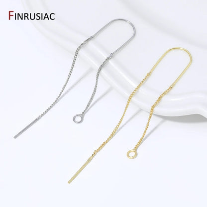 18K Gold Plated Brass Long Tassel Chain Drop Sticker Dangle Earrings Ear Line,Ear Wire Earrings Findings,DIY Jewelry Accessories