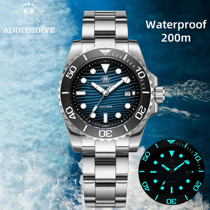 ADDIESDIVE Men's 2115 Quartz Watch Sand Dial 200M Waterproof Wristwatch 41mm Stainless Steel BGW9 Luminous Dive Watches Gift Box