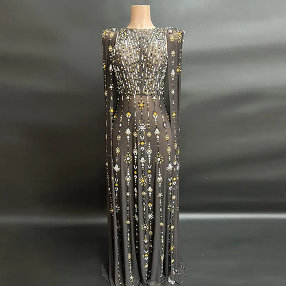 Glamour Party Dresses Said Dubai Luxury Crystal Long Cape Sleeves Evening Dress Arabic Women High-end Wedding Dress party Gown
