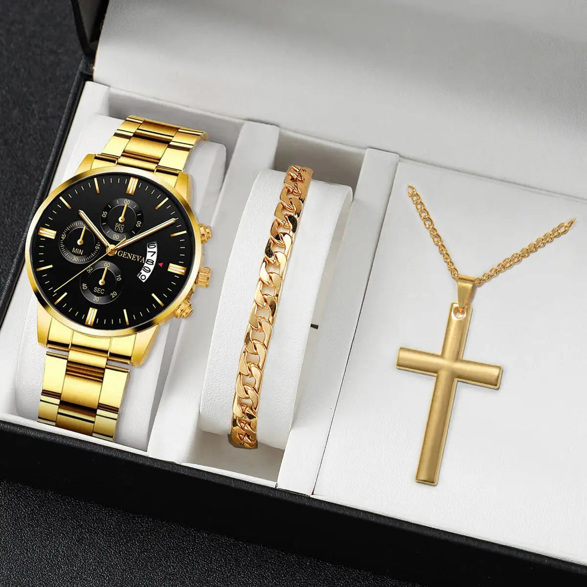 Surprise Mystery Watch Blind Box-3PCS/Set Fashion Men's Calendar Quartz Watches Jewelry Set Reloj Hombre（Without Box）