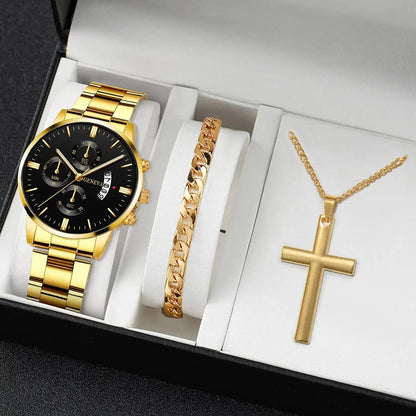 Surprise Mystery Watch Blind Box-3PCS/Set Fashion Men's Calendar Quartz Watches Jewelry Set Reloj Hombre（Without Box）