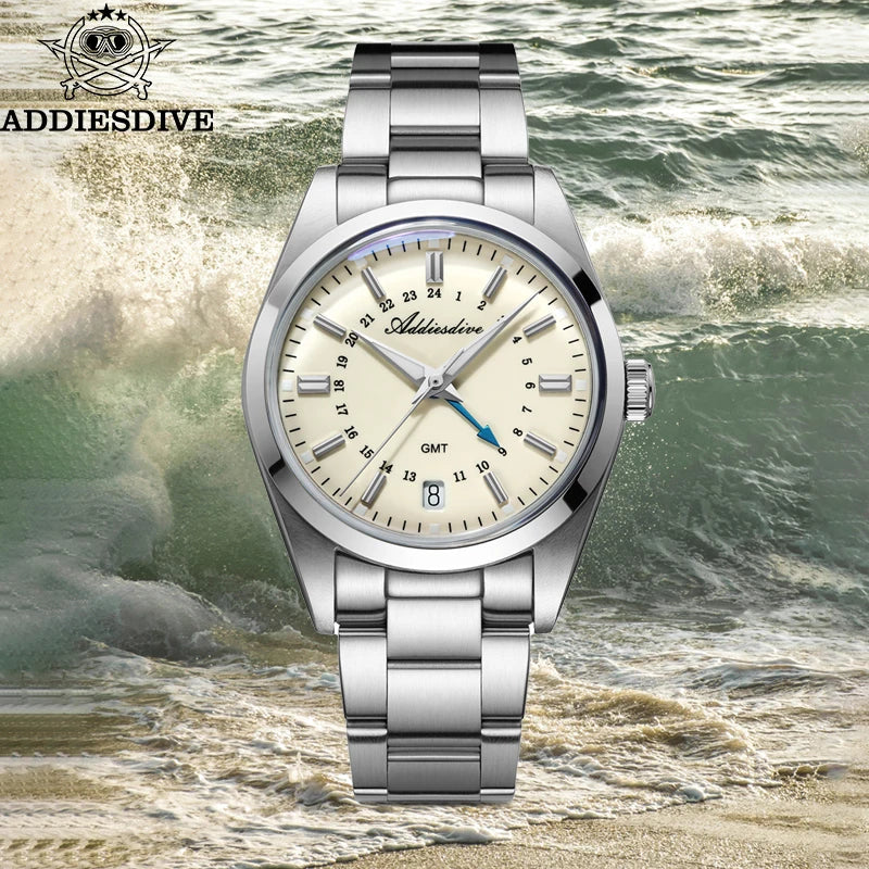 ADDIESDIVE reloj hombre 36mm Men GMT Luxury Watch BGW9 Super Luminous AD2065 10Bar Waterproof Quartz Watch reloj