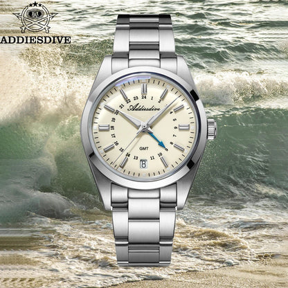 ADDIESDIVE reloj hombre 36mm Men GMT Luxury Watch BGW9 Super Luminous AD2065 10Bar Waterproof Quartz Watch reloj