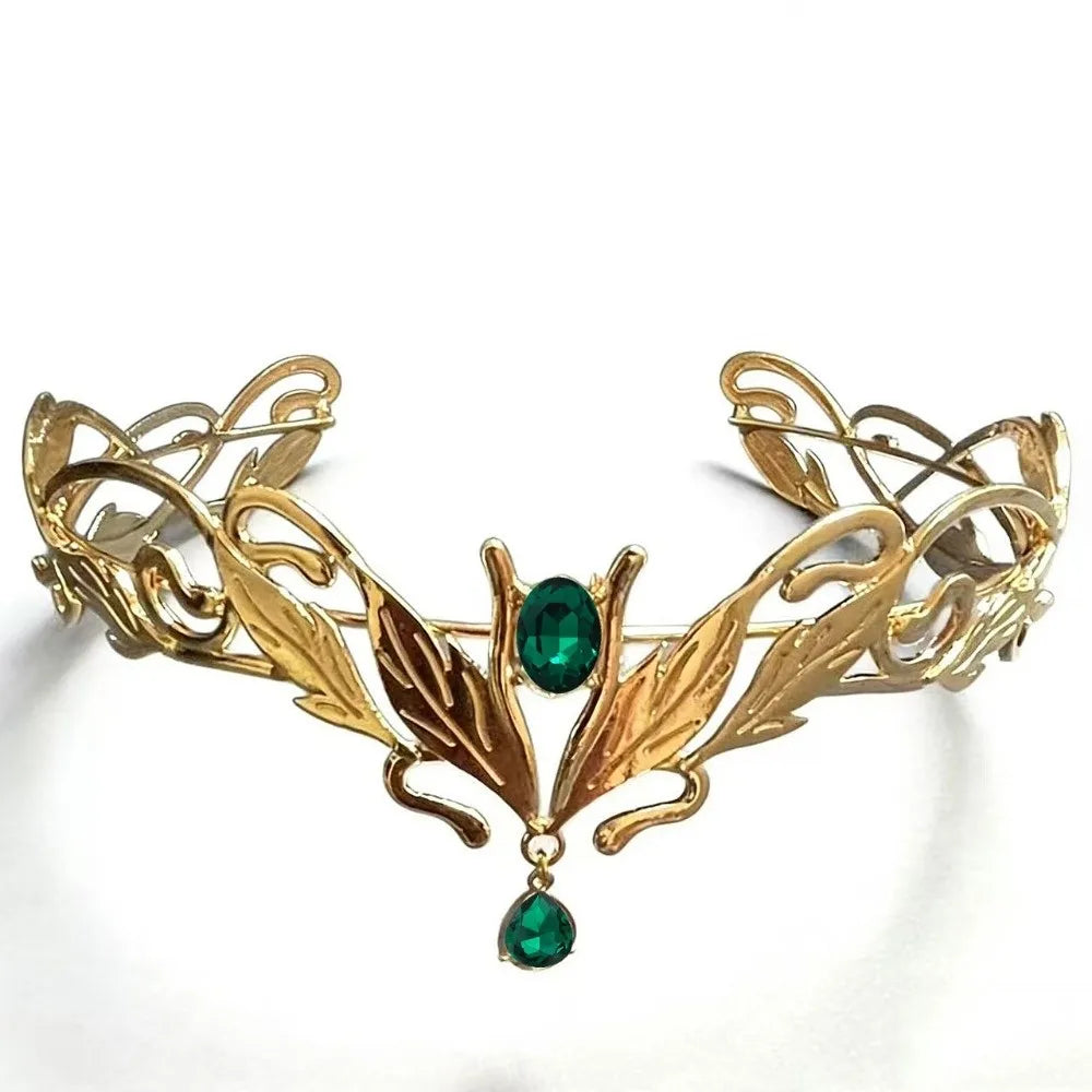 Vintage King Round Elves Crown Elegant Baroque Princess Diadems Leaf Leaves Forehead Alloy Rhinestone Headdress Wedding Ceremony