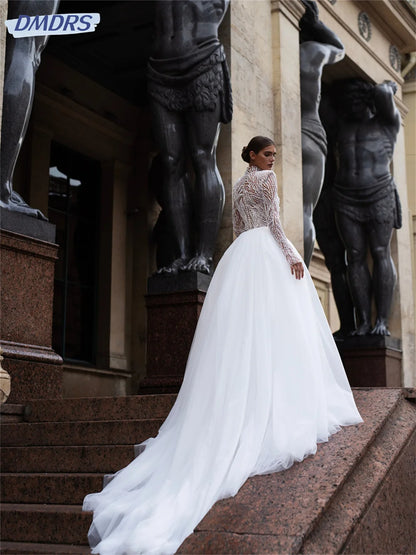 Luxurious Beaded Bridal Dresses 2026 Elegant Long Sleeve Wedding Dress Charming Floor-length Dress Customized Vestidos De Novia