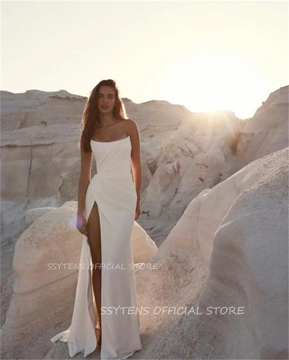 Simple Wedding Dress Mermaid Strapless Bride Gowns Customized Slit Leg Opening Floor Vestidos De Novia Bridal Dress for Women
