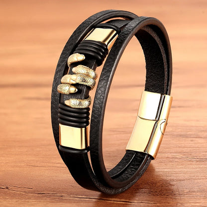 XQNI Luxury Vintage Multilayer Leather Men Bracelet Bead Bracelet Stainless Steel Charm Jewelry Male Wrist Bangle Birthday Gift