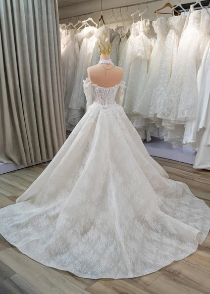 New Luxury Detachable Wedding Dress Off Shoulder 3D Floral Lace Beaded Mermaid Bridal Gown For Bride Formal Party Customize