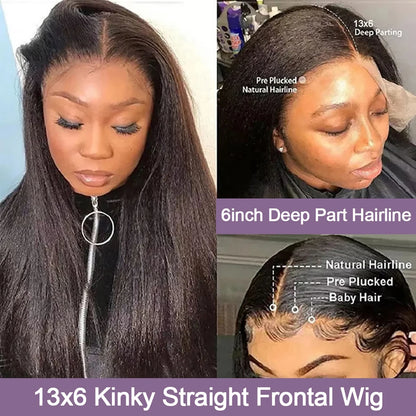 250 Density Black Yaki Straight Human Hair Wigs 13x6 HD Lace Frontal Kinky Straight Wig 7×5 Glueless Brazilian 360 Full Lace