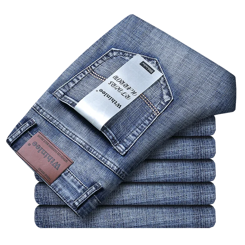 2026 New Business Men's Jeans Casual Straight Stretch Fashion Classic Blue Black Work Denim Pant Trousers Male  Clothing