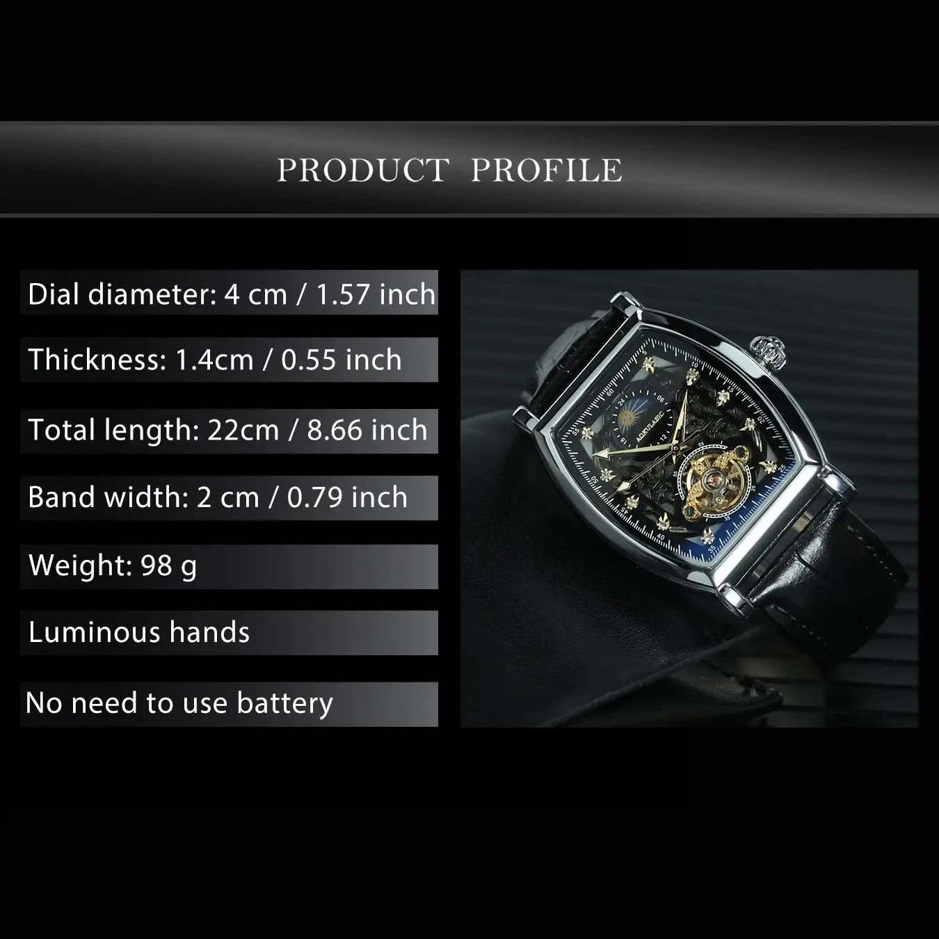 AOKULASIC Tourbillon Iced Out Skeleton Automatic Mechanical Watches for Men Luxury Moon Phase Casual Leather Strap Mens Watch