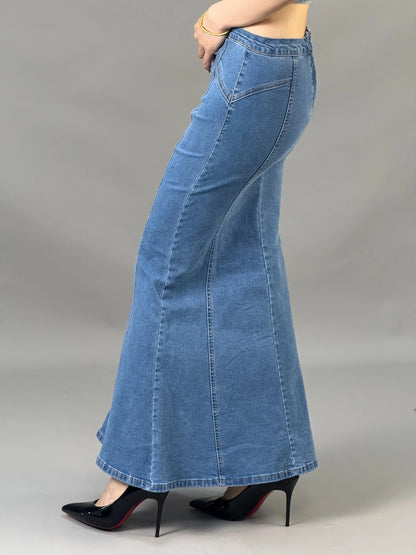 Hot girl high waisted denim fish tail hip hugging skirt for women in 2025 summer new design long dress style