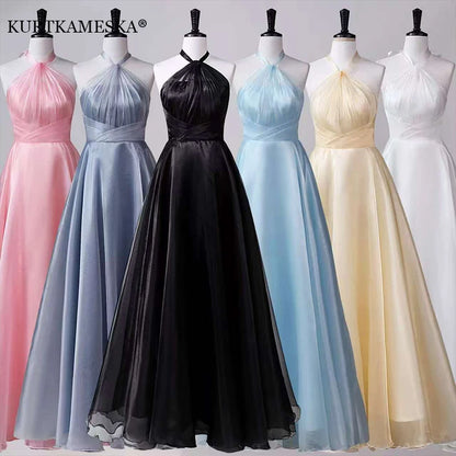 Multi-Color Halter Neck A-Line Bridesmaid Dress Floor-Length Formal Evening Gown For Wedding Guest Sleeveless Party Prom Dresses