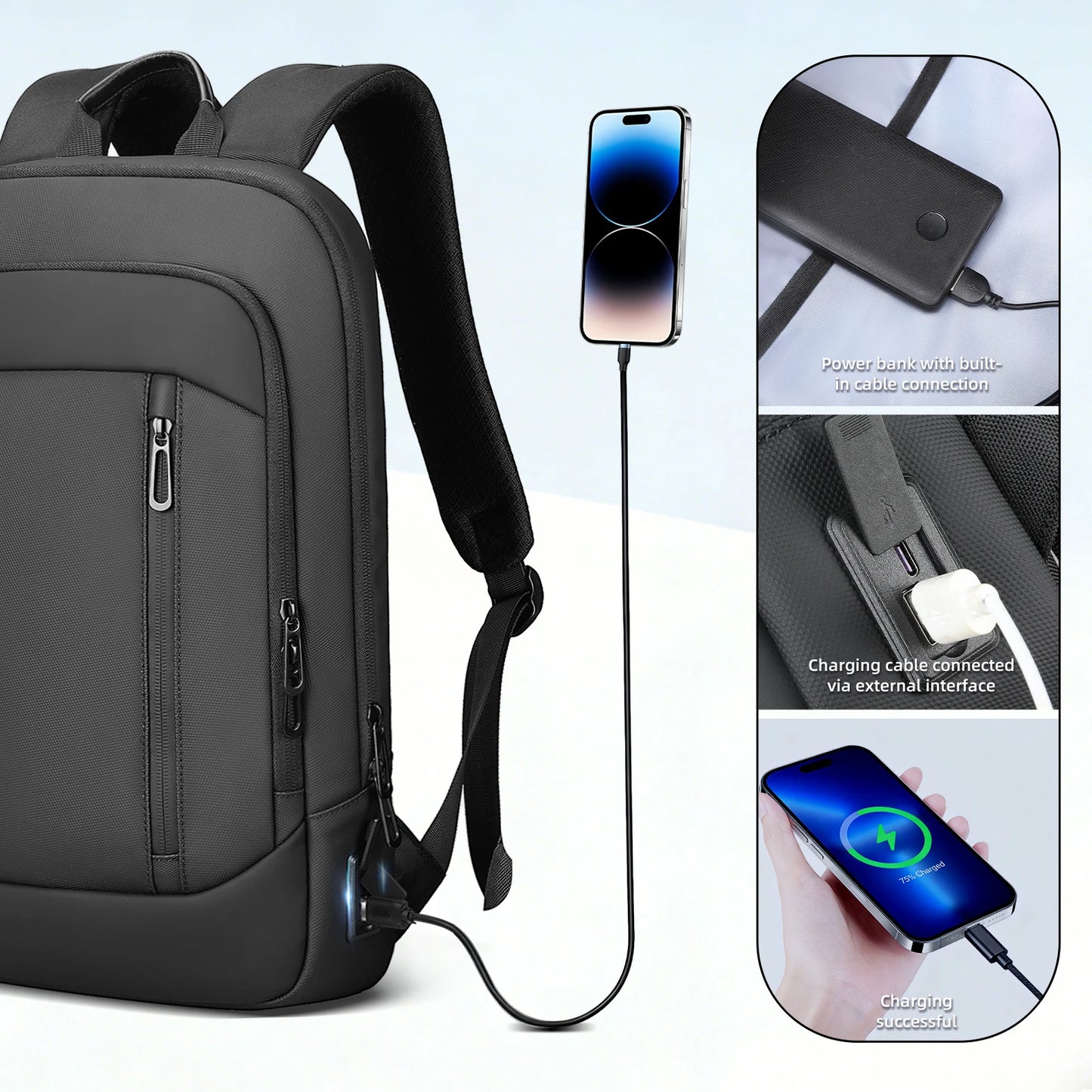 HK Lightweight Men's Business Backpack 15.6 inch Laptop Backpack with USB Port AntiTheft Waterproof Backpack Computer School Bag