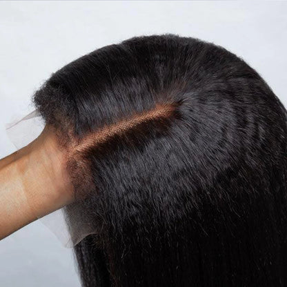 250 Density Black Yaki Straight Human Hair Wigs 13x6 HD Lace Frontal Kinky Straight Wig 7×5 Glueless Brazilian 360 Full Lace
