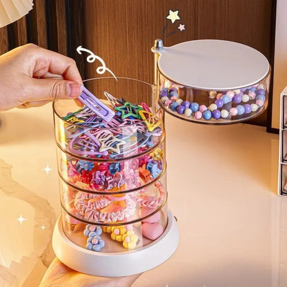 360 Rotating Clear Hair Accessory Organizer Compact Plastic Storage Box Multi Layer Desktop Display Case for Girls Jewelry