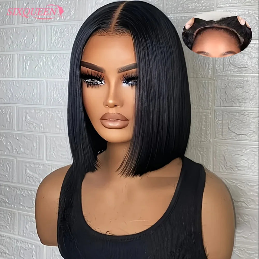Glueless Wigs Human Hair Pre Plucked Wear and Go 5X5 Pre Cut HD Lace Closure Bob Wig Straight Short Bob Wig Human Hair for Women