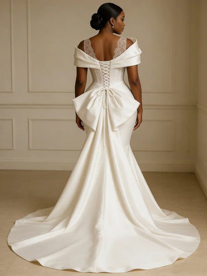 Customized 2026 African Style Mermaid Wedding Dress Luxury Satin Shoulder Design Lace Decoration Backless Strap Vestido De Novia