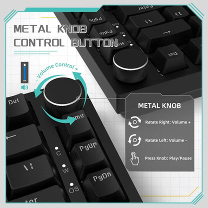 AJAZZ AK820 Wired With Rotary Volume Buttons Hot-Swappable Keys For Office AndHome Mechanical Keyboards DIY