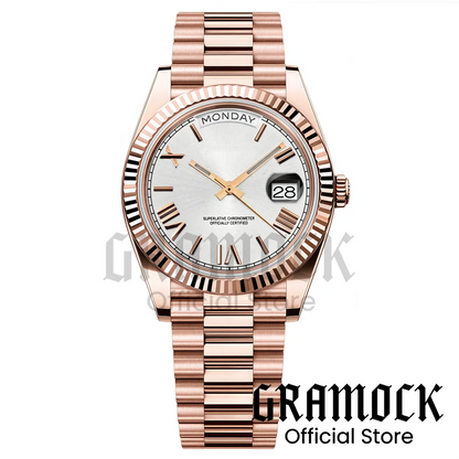 Custom Logo Clock Men's Luxury Rose Gold Mechanical Wristwatch Week Date Calendar MIYOTA 8285 Movement Waterproof Watch For Men