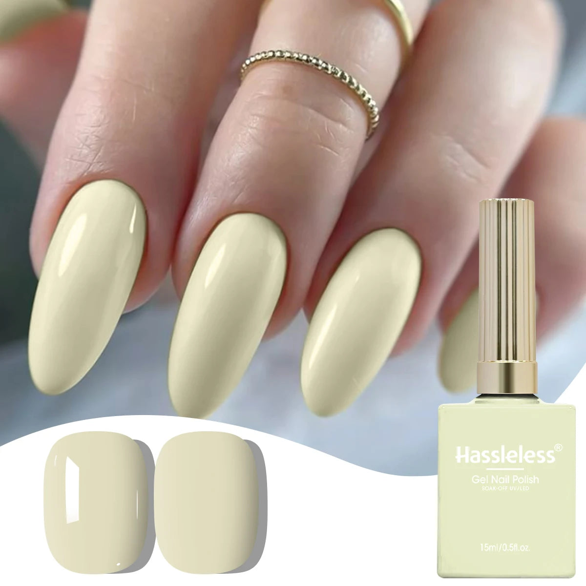 Hassleless 1 Bottle (15ml) Pale Yellow Solid-Color Nail Gel — Simple, Beginner-Friendly Soak-Off Gel Polish, Suitable for All Se