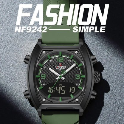 NAVIFORCE Men Dual Display Watch 3ATM Waterproof Luminous Silicone Strap Sport Casual Wristwatch Gifts box