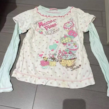 Sweet Kawaii Cartoon Bunny T Shirt Mini Skirt Two Piece Outfit Y2K Girls Raglan Short Sleeve Casual Street Daily Holiday Wear