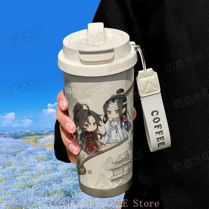 Anime MDZS Wei wuxian Lan wangji 316 Stainless Steel Water Bottle Thermos Straw Water Cup Large Capacity Coffee Water Cup Gift